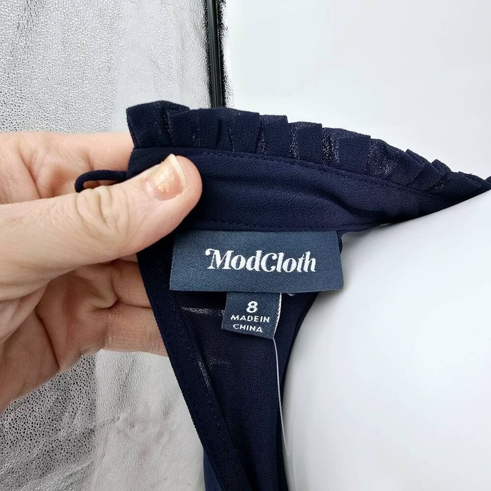 ModCloth Ruffle A-Line Open Back Mini Blue 8 - Picture 6 of 9